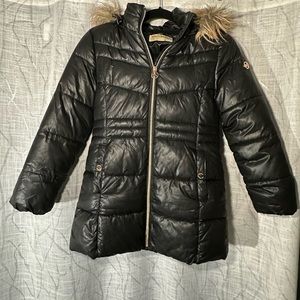Puffer Coat ~Black Michael Kors coat with fur hood size 10/12.
